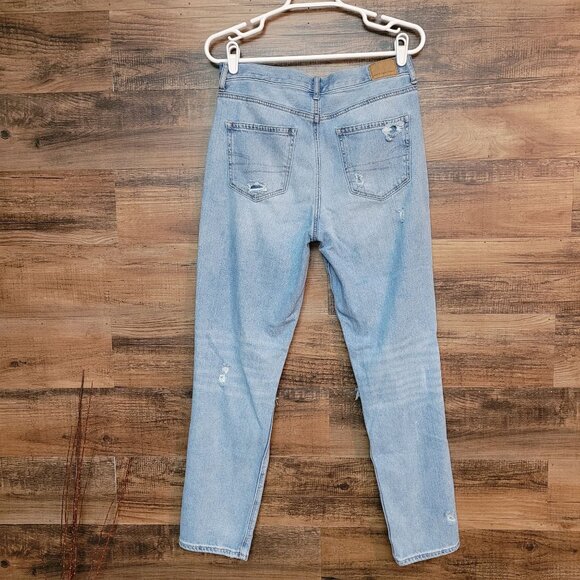 American Eagle Jeans 8 L High Rise Mom Medium Light Wash Stretch Denim - Picture 2 of 10